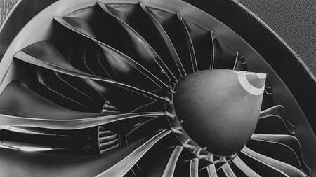 the blades on the front fan of a jet engine