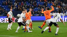 Virgil van Dijk scores Holland’s equalising goal against Germany in the Uefa Nations League 