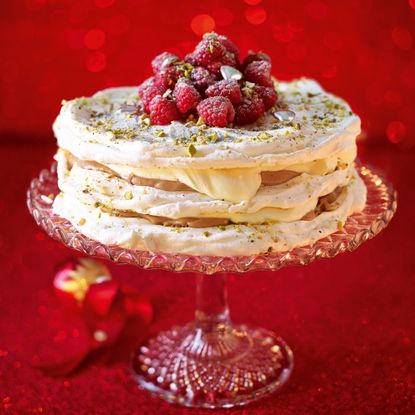 Pistachio And Raspberry Meringue Cake