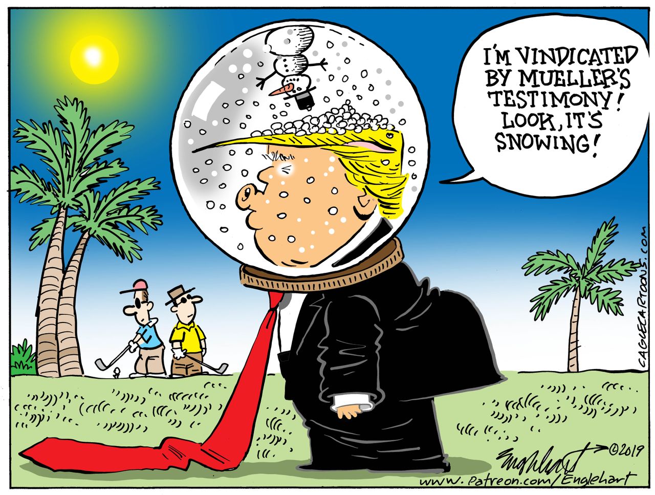 Political Cartoon U.S. Trump Vindicated by Mueller Snowglobe Denial