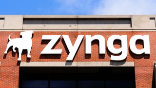 The Zynga logo on the front of a brick building.