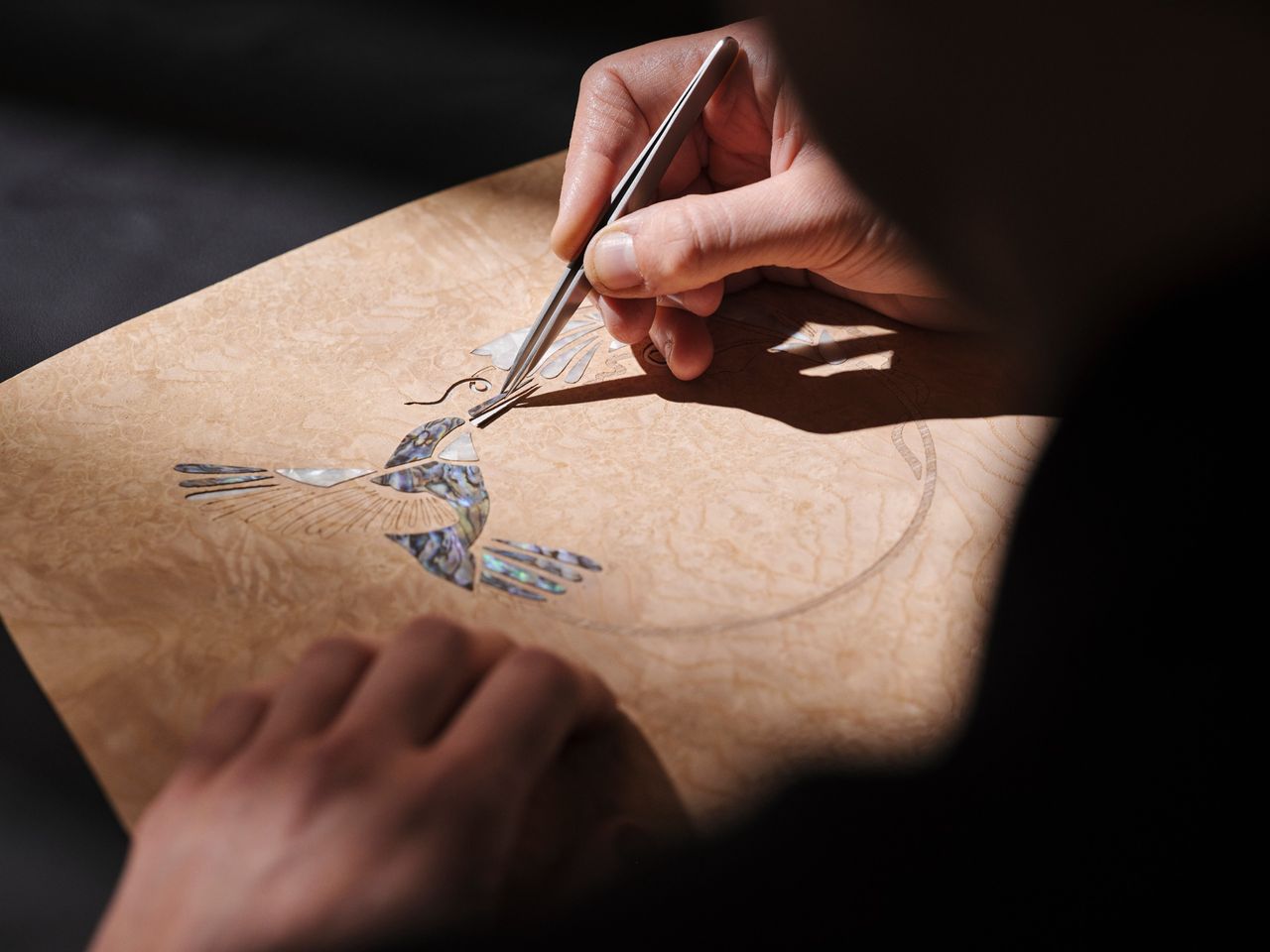 The process of creating the abalone marquetry
