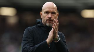 Manchester United manager Erik ten Hag applaids the fans after his side's 3-1 defeat to Brighton at Old Trafford in September 2023.