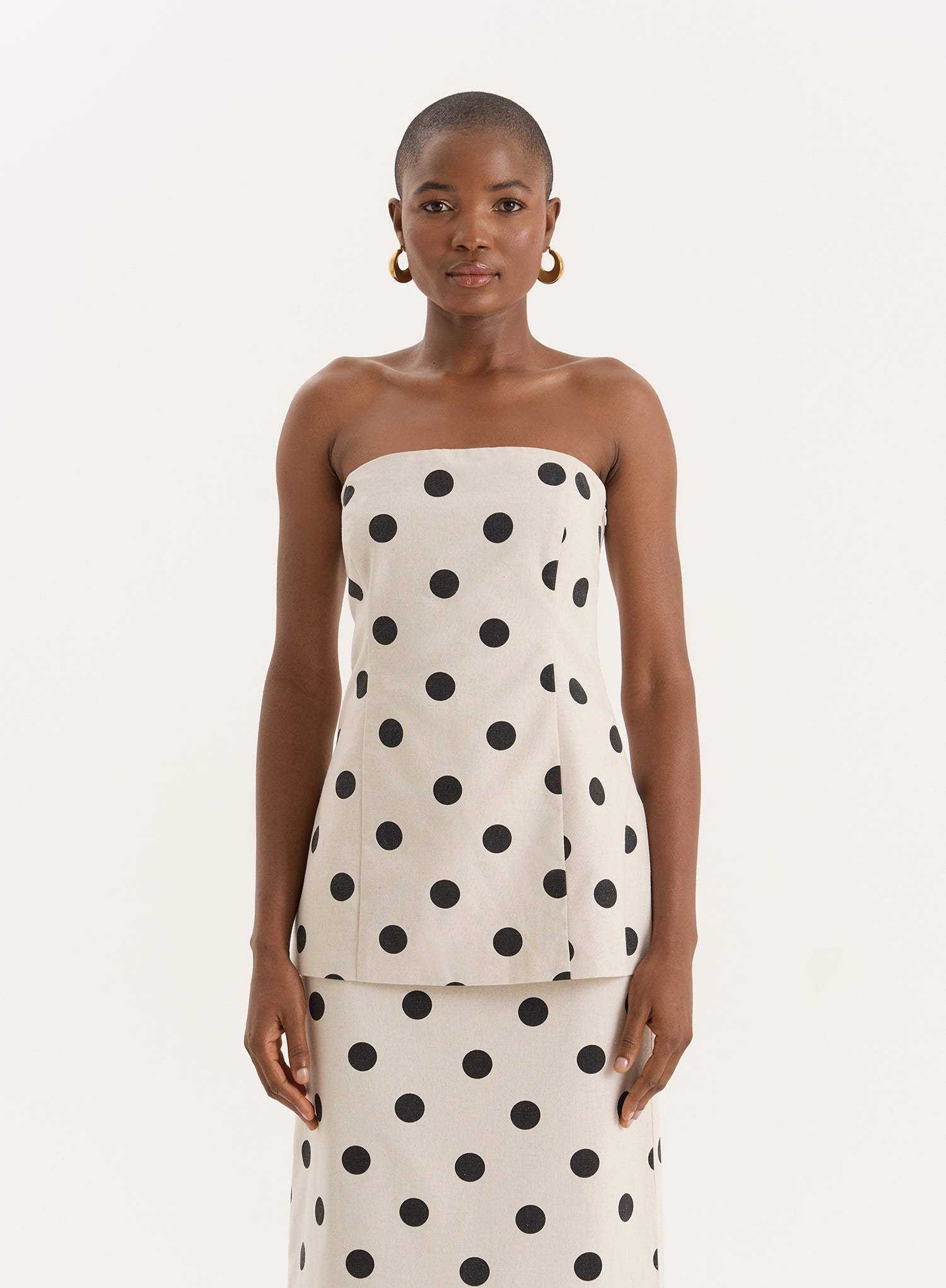 Polka Dot Printed Linen Blend Corset- Clementine - 6