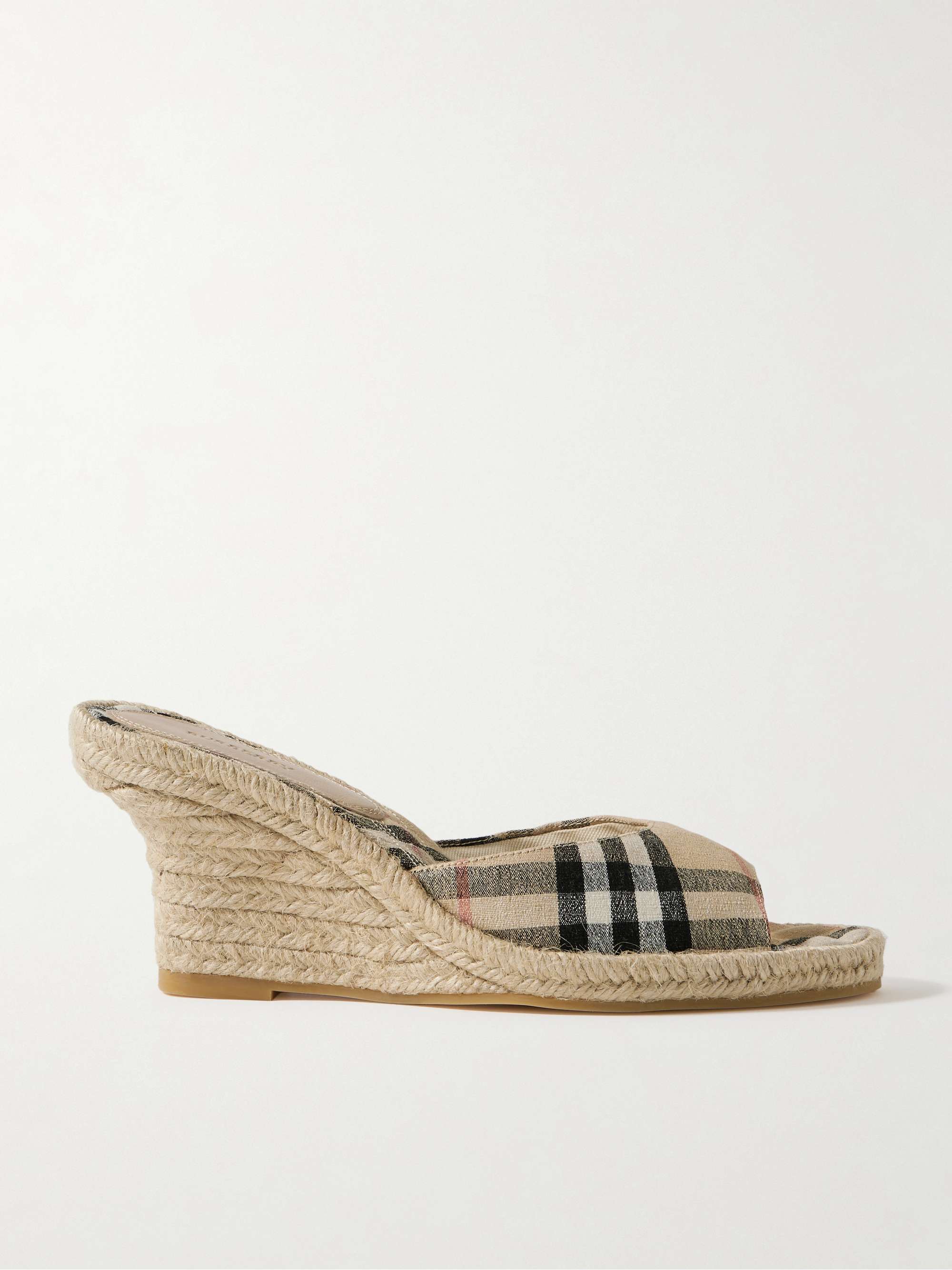 Checked Canvas-Jacquard Espadrille Wedge Mules
