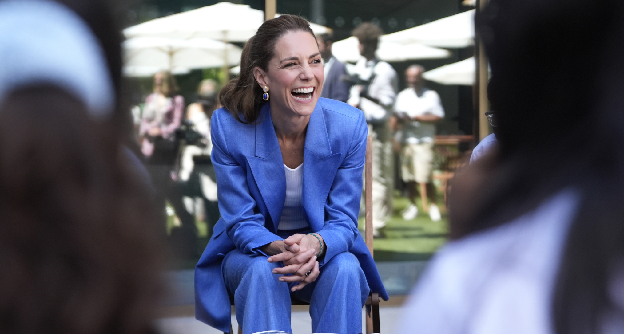 Princess Kate wearing a blue linen suit at Wimbledon