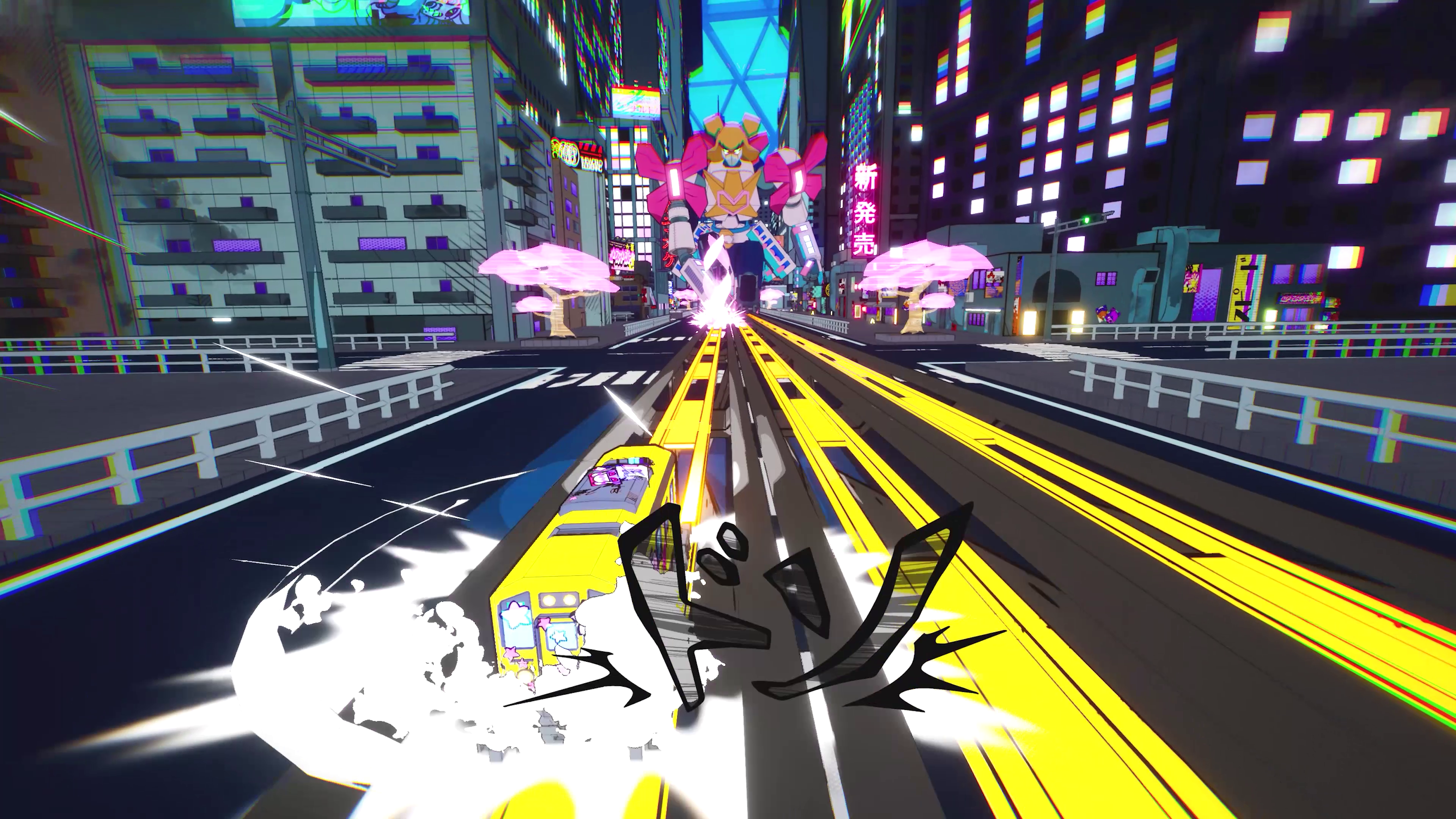 Denshattack; screens from a stylised video game