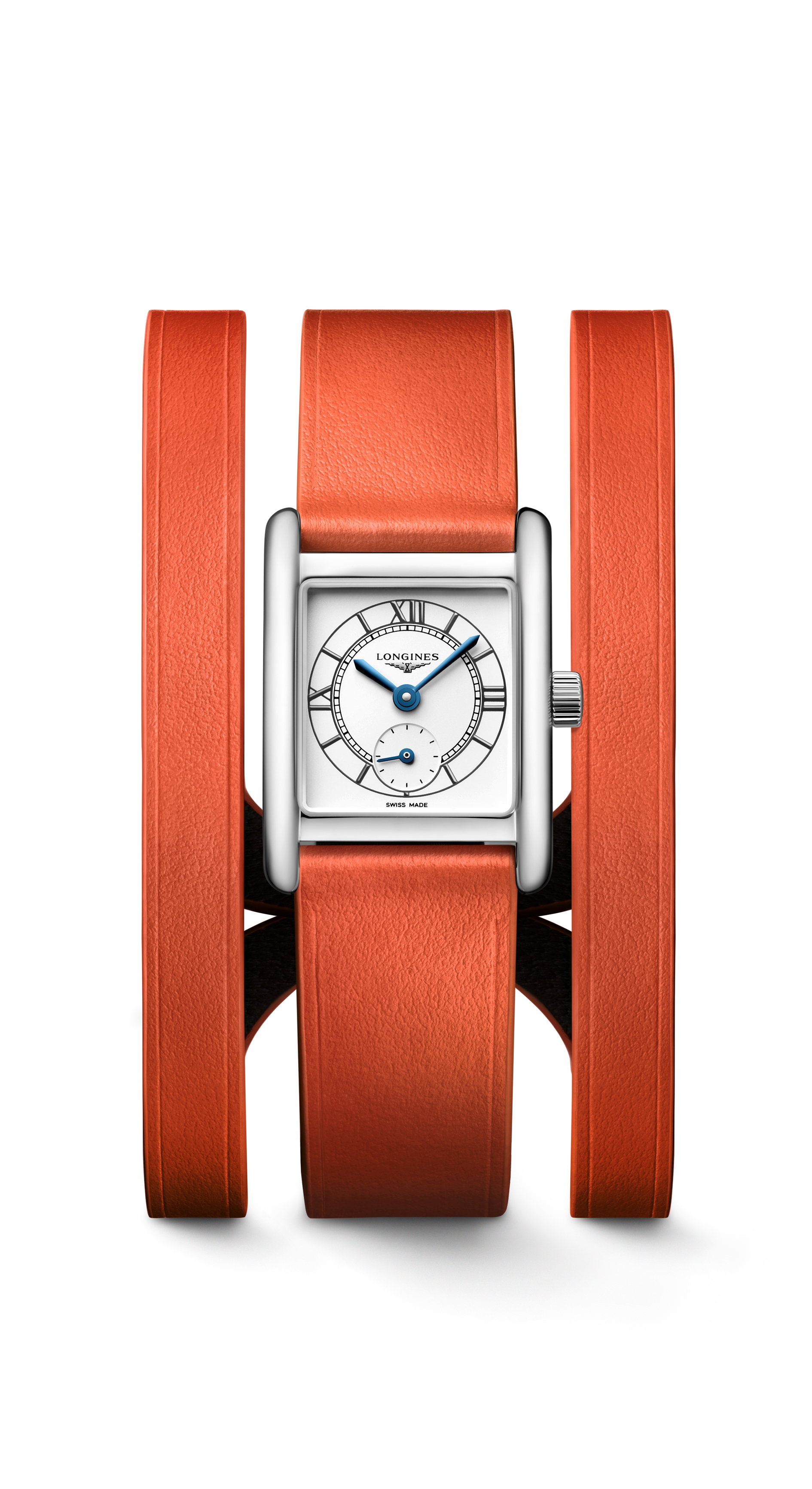 Longines mini dolcevita watch with orange leather double straps