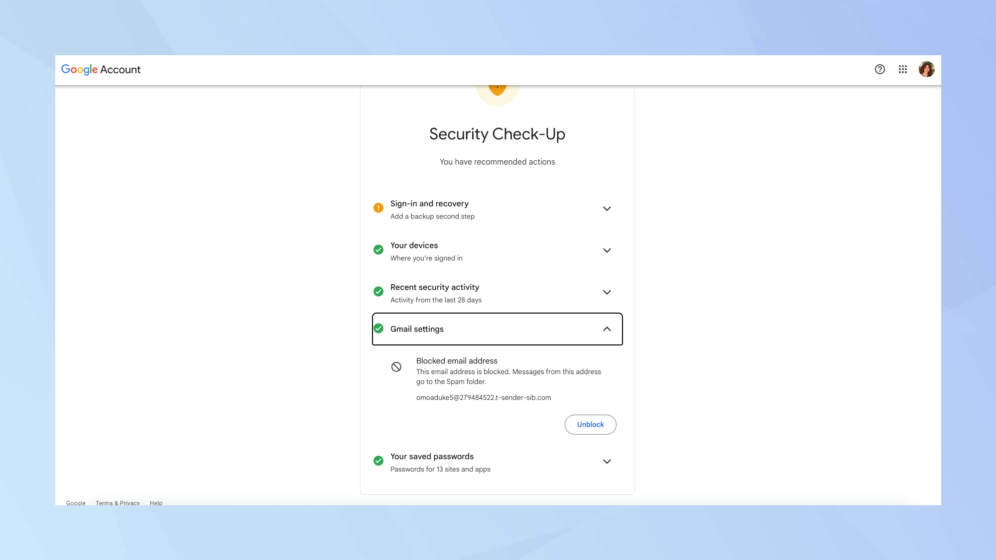 Google security check up
