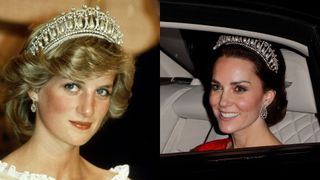 Princess Diana and the Duchess of Cambridge wearing the Cambridge Lovers Knot Tiara