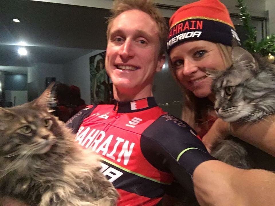 Enrico Gasparotto shows off his new Bahrain-Merida jersey