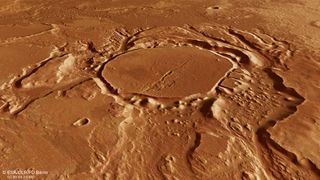 Perspective View of Crater in Mangala Valles on Mars