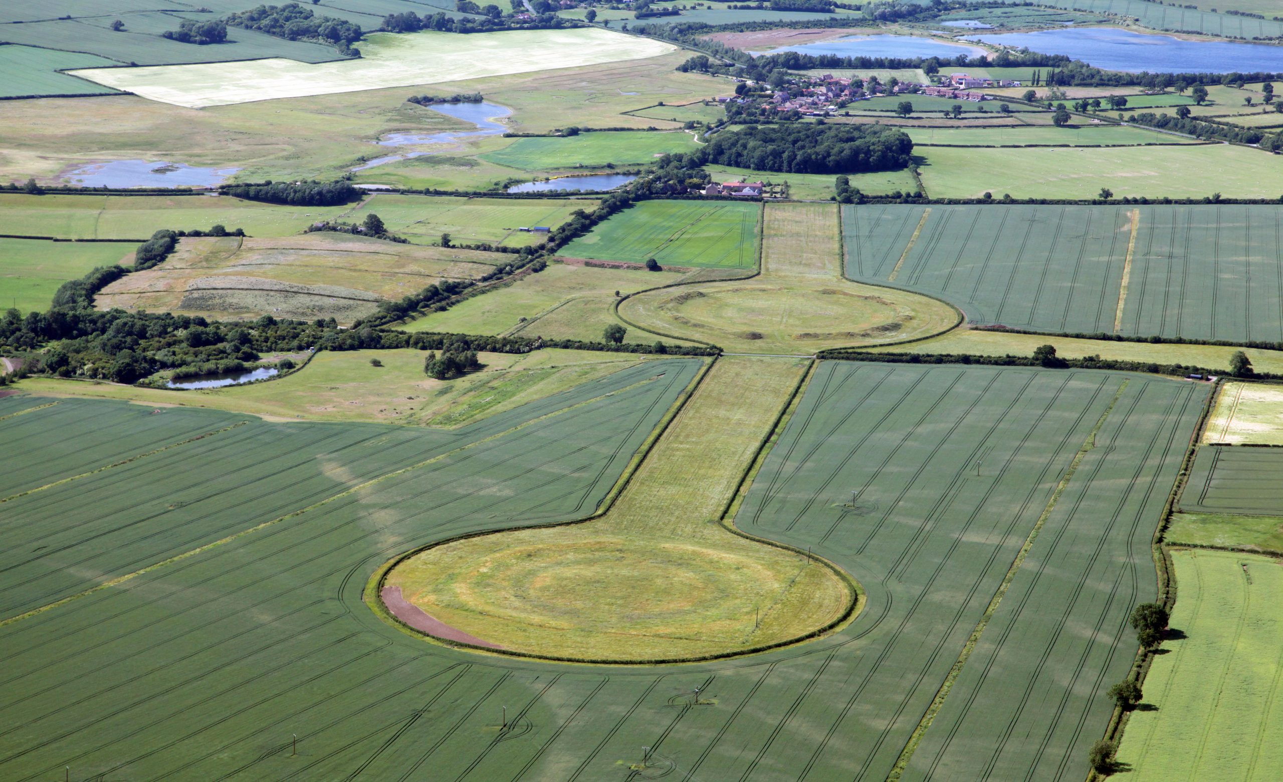 An aerial view of Thornborough Henges, North Yorkshire.
