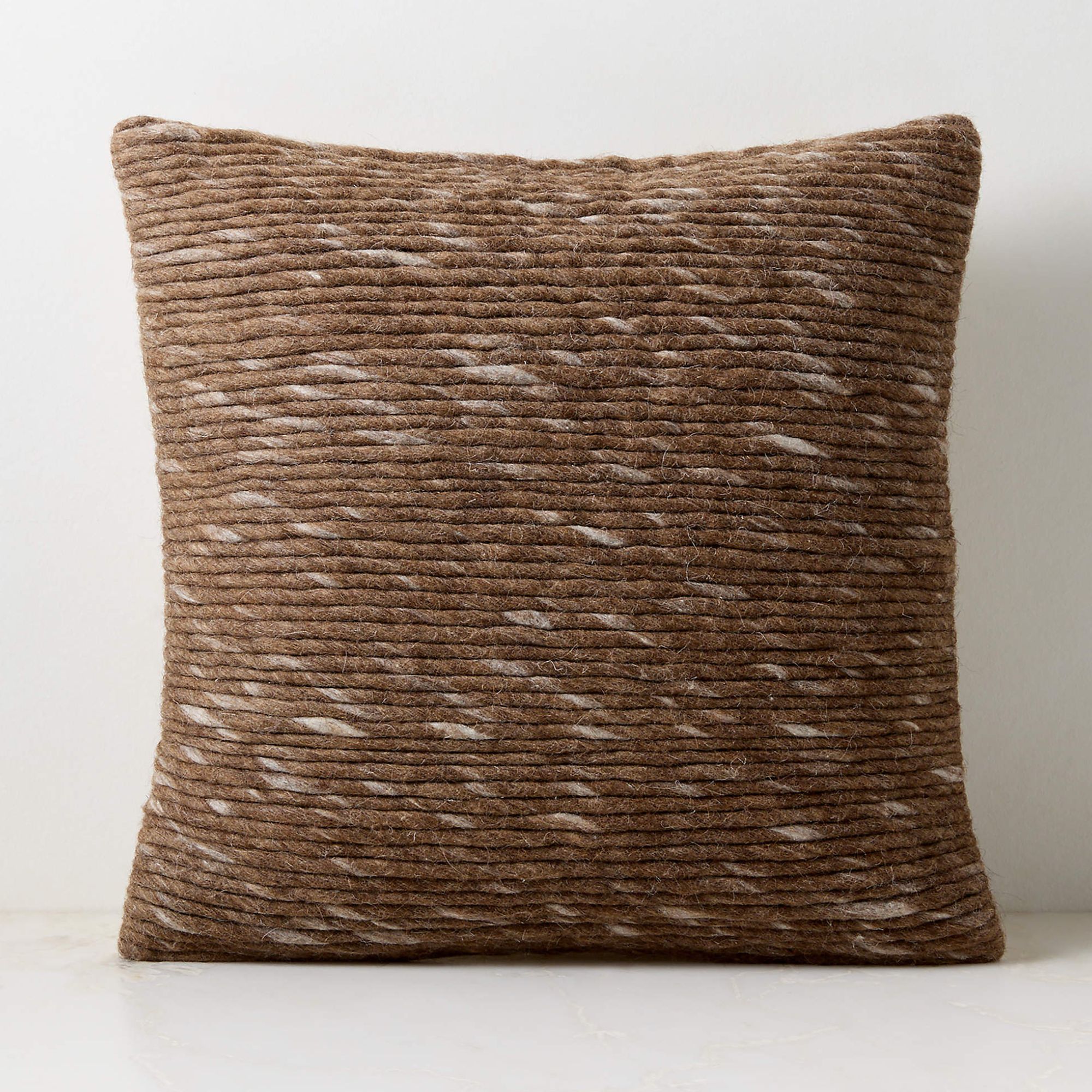 Twist Sepia Brown Wool Throw Pillow with Down Alternative Insert 20&quot;x20&quot; by Kravitz Design