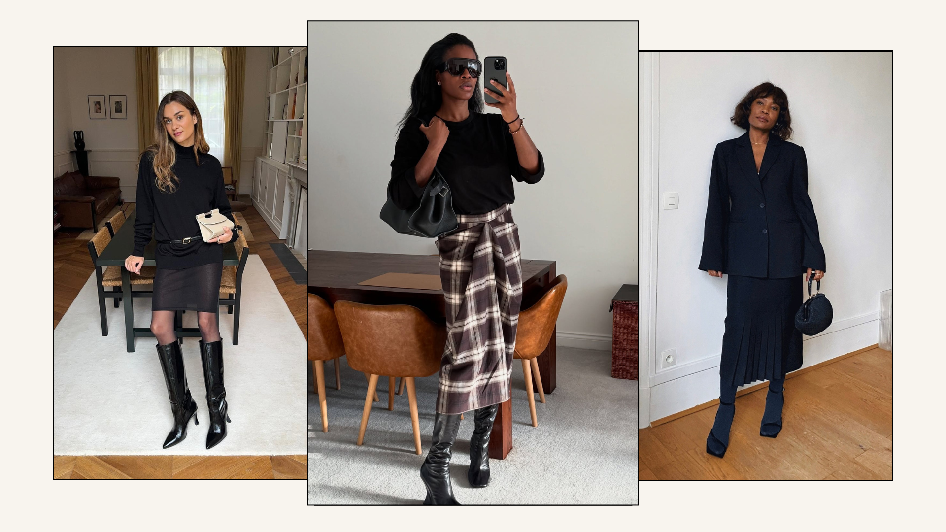 A collage of the biggest skirt trends of 2025.