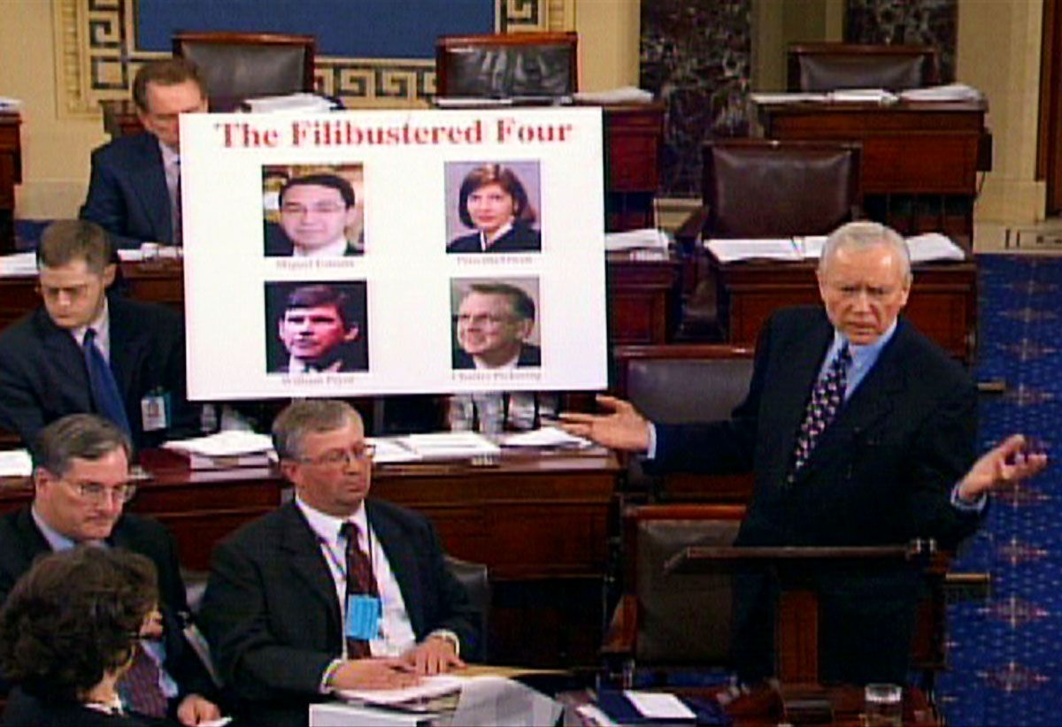 Sen. Orrin Hatch (R-Utah) speaks during a filibuster in 2003.