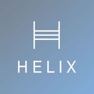 The Helix Sleep logo featuring white lettering on a blue background