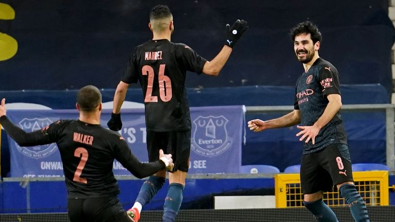 Ilkay Gundogan celebrates his opener with teammates