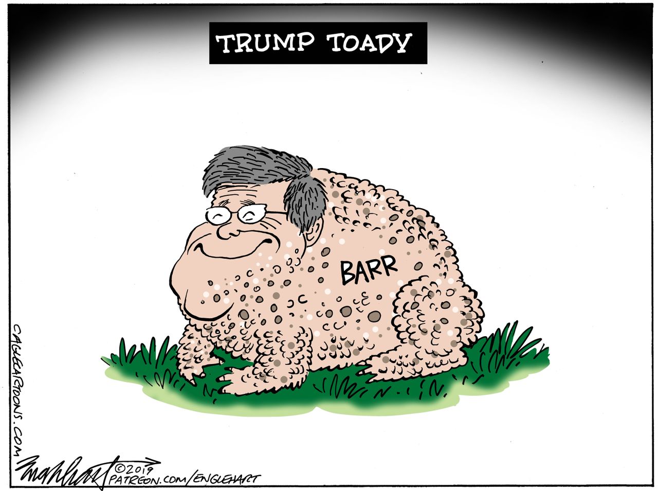 Political Cartoon U.S. Bill Barr Attorney General Mueller Report Investigation Trump