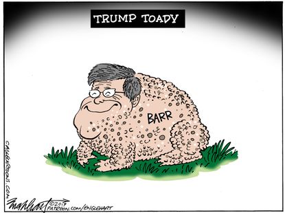 Political Cartoon U.S. Bill Barr Attorney General Mueller Report Investigation Trump
