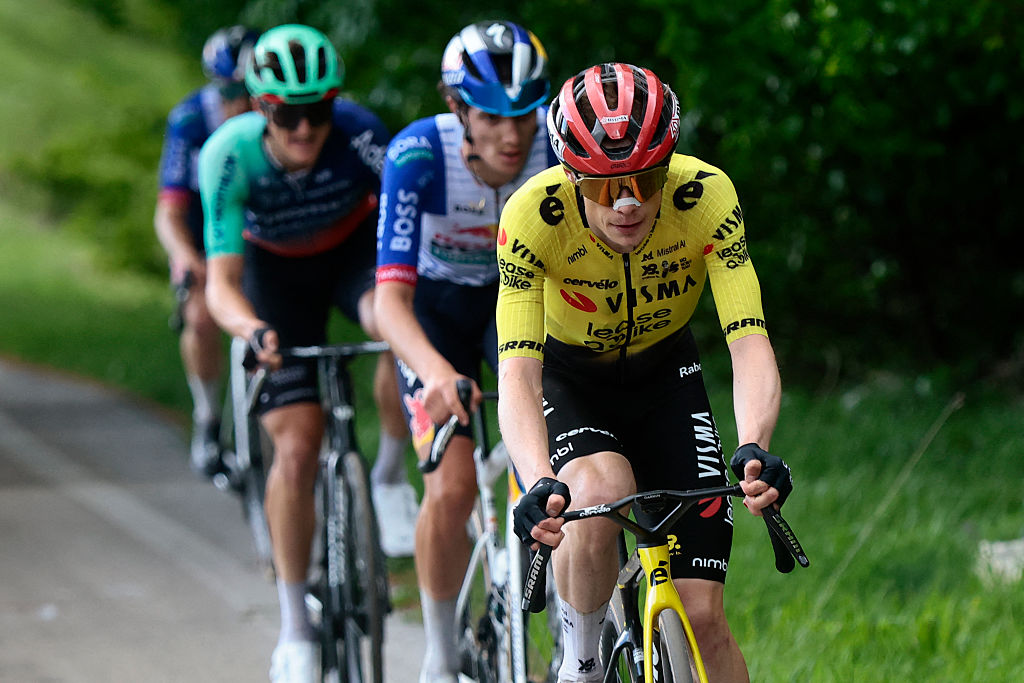 Team Visma Lease a Bike Danish rider Jonas Vingegaard attacks in the final climb during the 7th stage of the Giro d'Italia 2026 - Tour of Italy cycling race between Formia and Blockhaus, Italy, on May 15, 2026. (Photo by Luca Bettini / AFP)