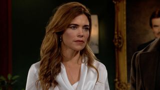 Amelia Heinle as Victoria in white in The Young and the Restless