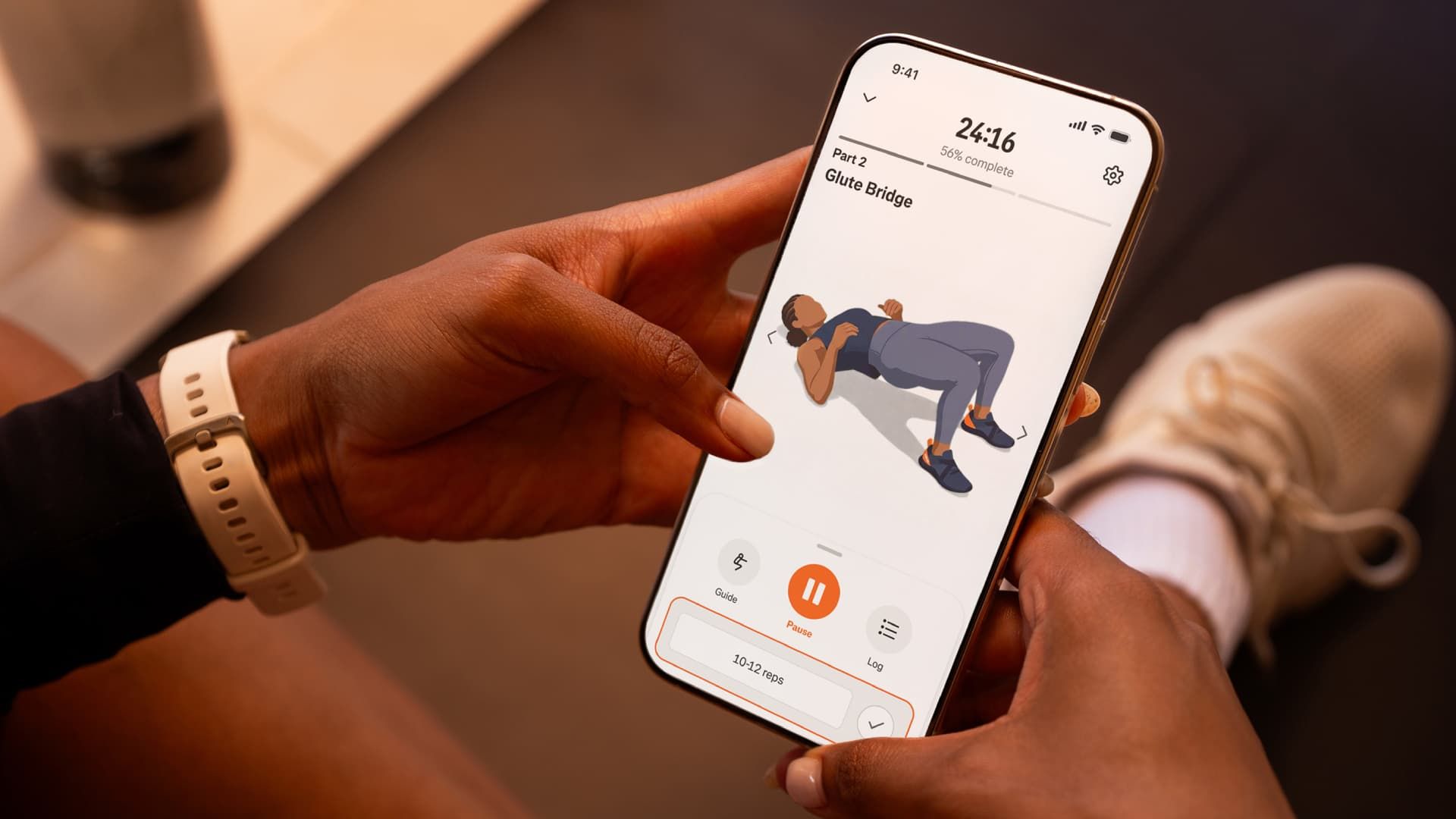 A person using the strength training feature in the Strava app.