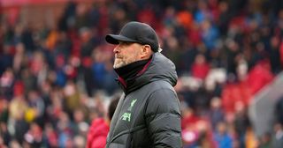 Liverpool manager Jurgen Klopp during the Premier League match between Liverpool FC and Brentford FC at Anfield on November 12, 2023 in Liverpool, England.