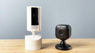 The Ring and Blink cameras stand side by side, both facing slightly off camera.