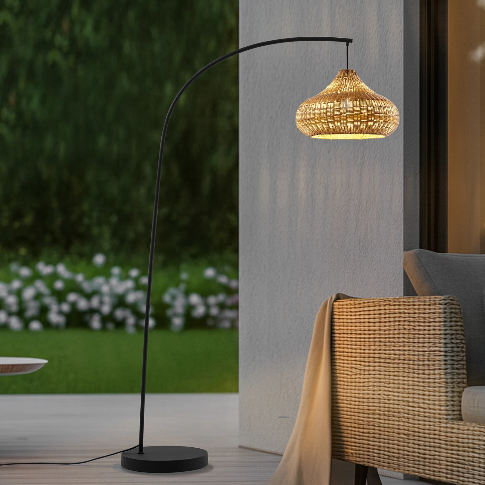 Lucande Taniola Outdoor Floor Lamp, Beige, Rattan, 195cm, Ip44