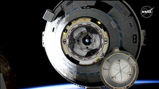 Boeing's Starliner spacecraft with blue Earth horizon in background