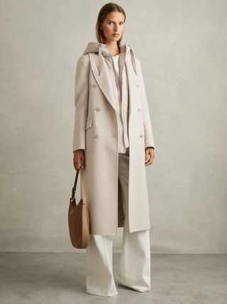 Reiss, Wool Blend Double Breasted Blindseam Trench Coat in Neutral