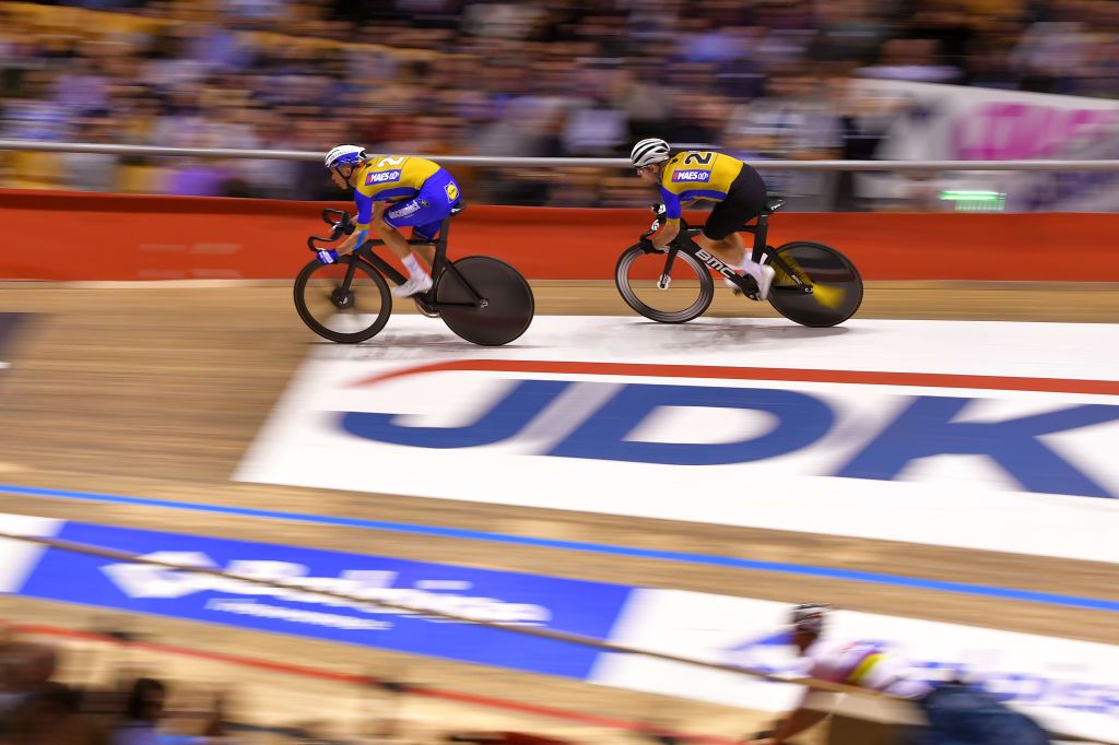 Iljo Keisse and teammate Mark Cavendish in full flight at the 2019 Gent Six