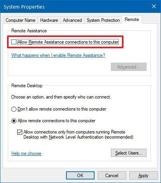 Windows 10 disable Remote Assistance feature