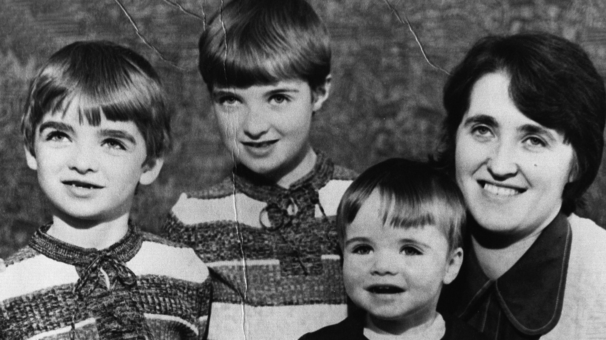 Family portrait of the Gallagher family in the mid 1970's from left to right Noel, Paul, Liam and Mum Peggy Gallagher