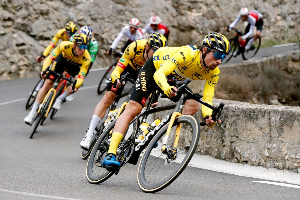 AUBAGNE FRANCE MARCH 11 Primoz Roglic of Slovenia and Team Jumbo Visma Yellow Leader Jersey competes during the 80th Paris Nice 2022 Stage 6 a 2136km stage from Courthzon to Aubagne ParisNice WorldTour on March 11 2022 in Aubagne France Photo by Bas CzerwinskiGetty Images