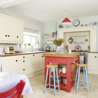 kitchen with red counter