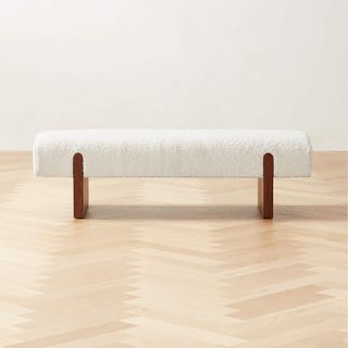 Boucle covered wooden bench