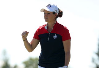 Ally Ewing fist pumps at the Solheim Cup