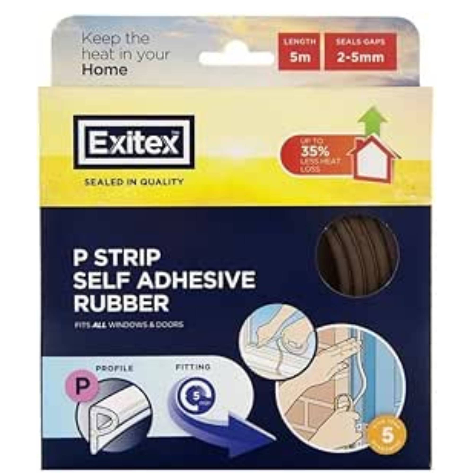 blue and yellow packaging of brown draught proofing tape