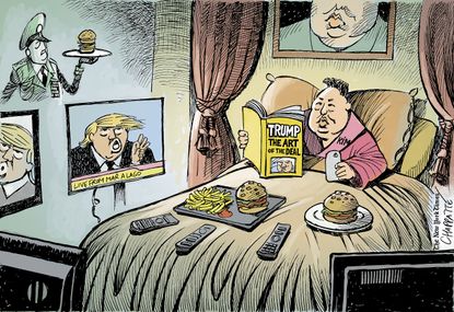 Political cartoon U.S. Kim Jong-Un Trump negotiations North Korea