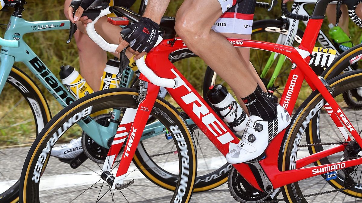Trek Factory Racing's sleek new Trek Madone aero road bikes sure provide plenty of surface area for that bright red paint