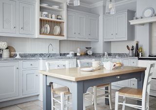 kitchen-diner with pastel colour scheme