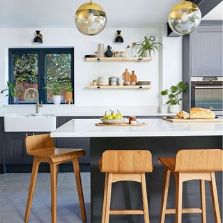 black kitchen with island