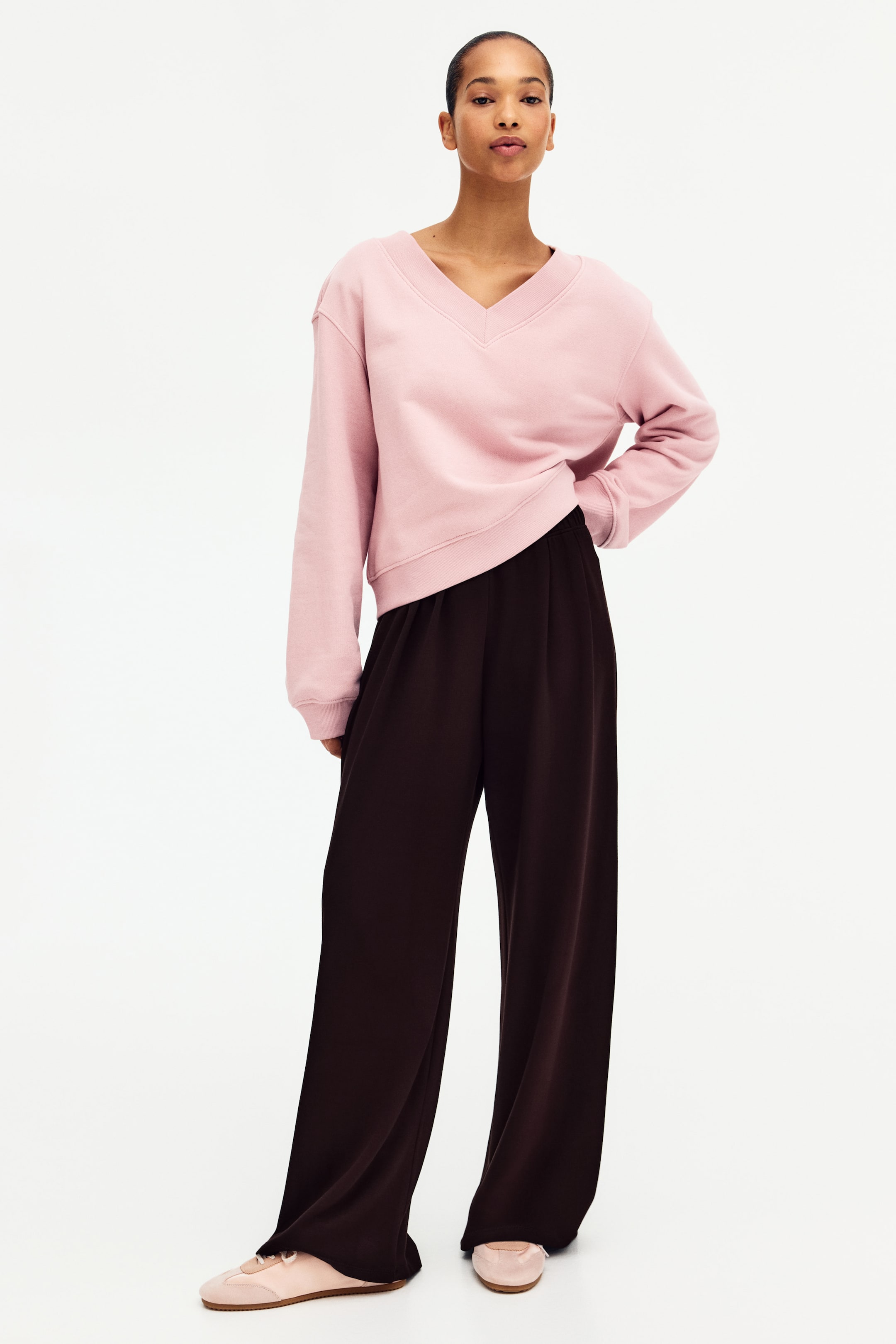 Wide Pull-On Trousers - Dark Brown
