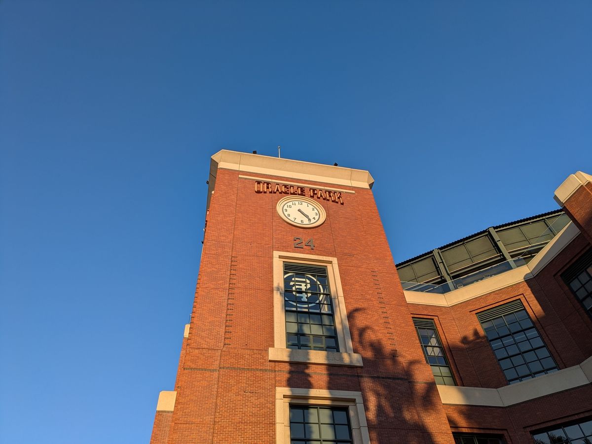 Photo of the Oracle Park clock shot by a Pixel 8a