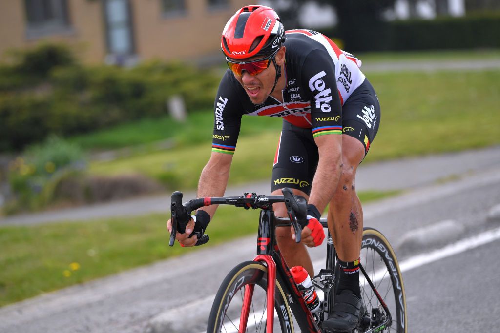 MUR DE HUY BELGIUM APRIL 21 Philippe Gilbert of Belgium and Team Lotto Soudal during the 85th La Fleche Wallonne 2021 Men Elite a 1936km race from Charleroi to Mur de Huy 204m FlecheWallonne on April 21 2021 in Mur de Huy Belgium Photo by Luc ClaessenGetty Images
