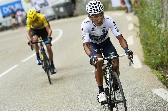 Nairo Quintana (Movistar) attacks the maillot jaune