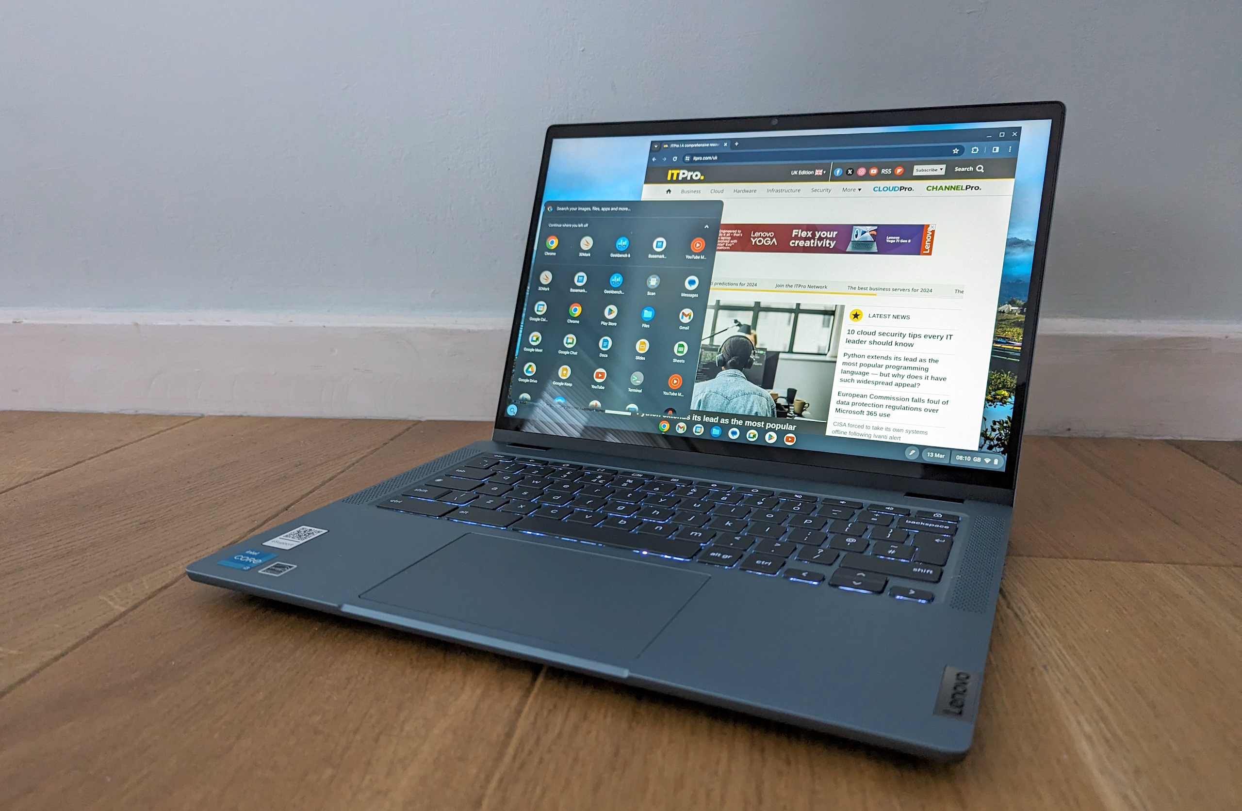 The Lenovo IdeaPad Flex 5i Chromebook Plus on a desk