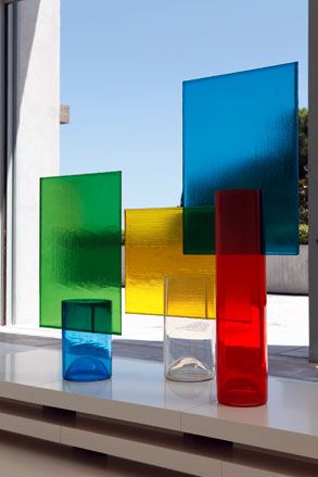 Upclose of colourful glass designs